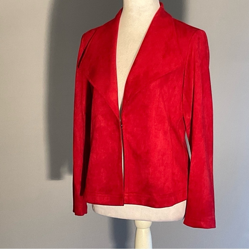 Emmeline Petite Red Faux Suede Open Front Jacket PS - Picture 5 of 15